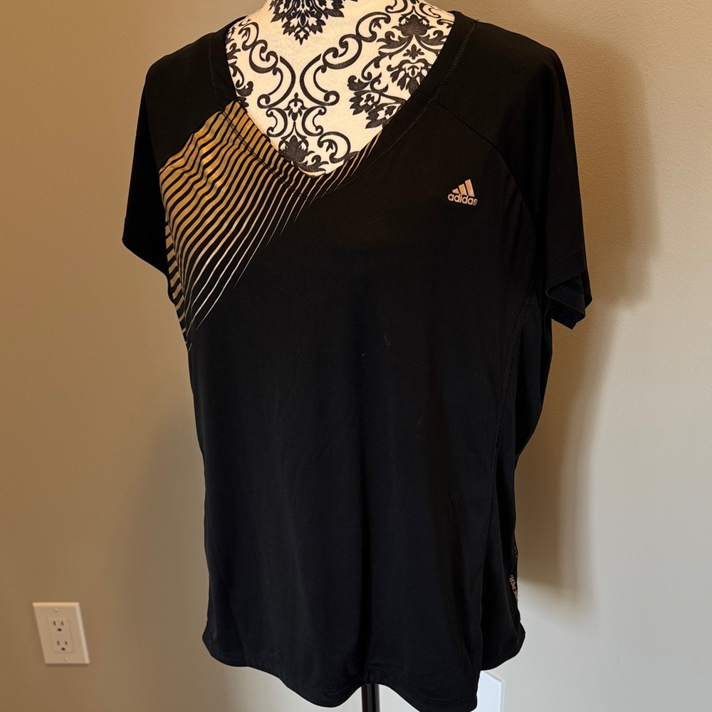 Adidas Women's Black and Gold Short Sleeve Tee